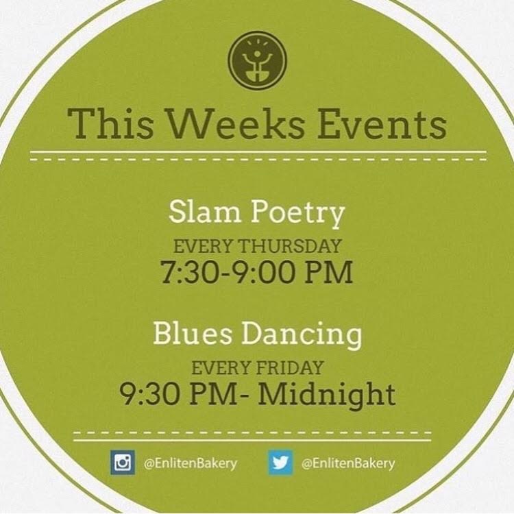 Don't miss out on our weekly events! See you tonight for Slam Poetry! #enlitenbakery #downtownprovo #provopoetry