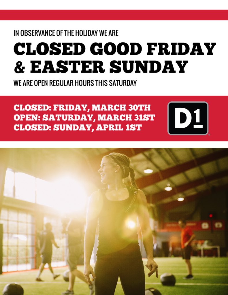 We will be closed tomorrow in observance of Good Friday and Sunday for Easter. We will have regular scheduled classes Saturday! Enjoy the mini break! #GoodFriday #Easter #TrainD1fferent