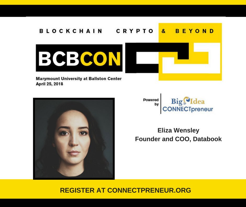 KorkInc's tweet photo. Eliza Wensley, Databook’s Founder & COO, will speak at BCBcon in April! Join her and the @Connectpreneur community to learn how #technology is revolutionizing society
#blockchain #Entrepreneur #crypto #vc #FemaleFounders #women #startup #takeyourdataback https://t.co/OdjTm3LeTW