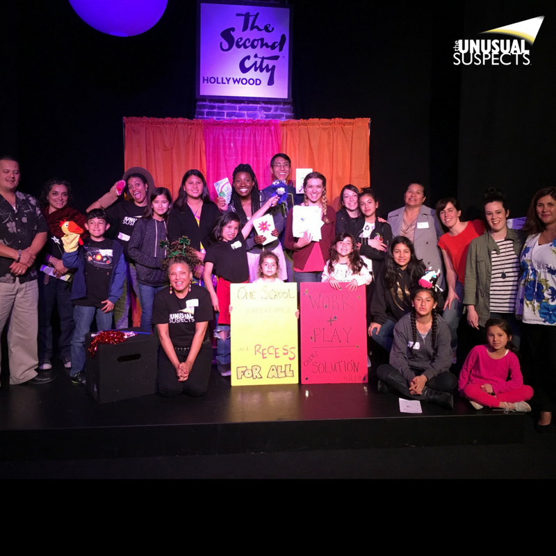 USTheatreCo's tweet photo. #TBT to our field trip to #Right2Recess at @SecondCityLA @HumanityPlayPro. One mom shares "Because I work 2 jobs, it's hard to think of stuff to do with my kids. This was a perfect opportunity because it was all planned out for us. It was our first time seeing theatre together." https://t.co/rpFUQhRnGg