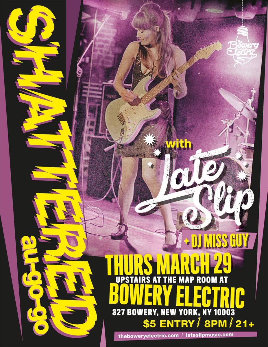 diamond_field's tweet photo. on bass duties tonight for @lateslip at the Bowery Electric NYC - we are gonna have a rock'n'roll party! There will also be DJ goodness from DJ Miss Guy. Come party like its #CBGBs! #rocknroll #newyorkcity #lateslip https://t.co/mkod7RLm3X