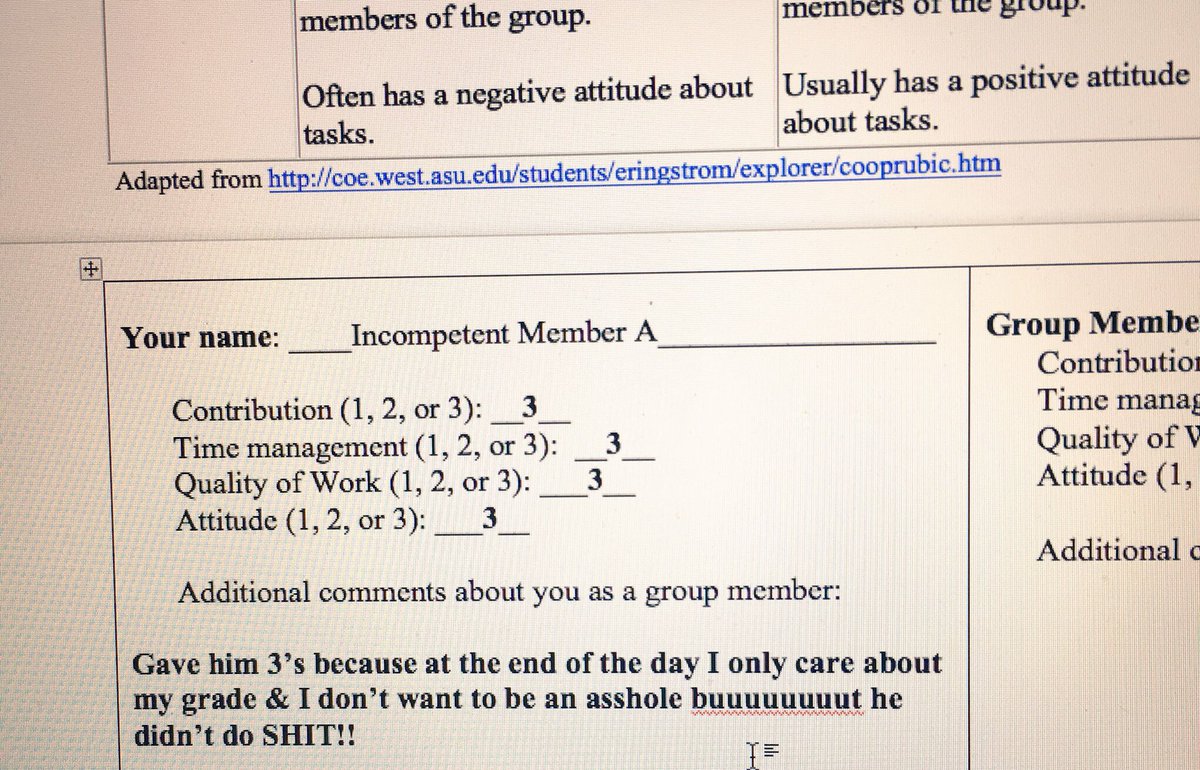 playera_2's tweet photo. When you had to pull another all-nighter for the sake of your grade while working on a “team” project &amp; it’s time to do the peer evaluations...🙄 #IfonlyIcanactuallysubmitthat https://t.co/BwChIhdhLy