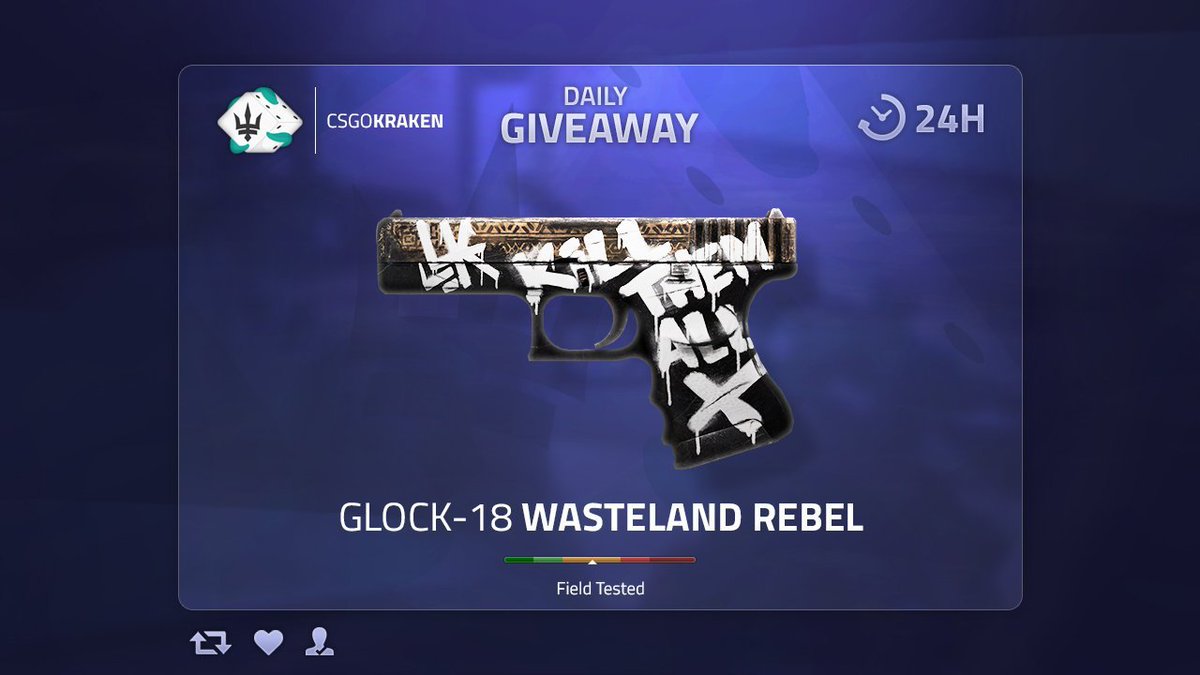 CSGOKrakenGG's tweet photo. 🎲 CSGOKraken Daily Giveaway 🎲

Glock-18 Wasteland Rebel FT

To Enter :
☑ Follow @CSGOKrakenGG
☑ RT + Like

⏰Ends in 24 hours, good luck!🍀 https://t.co/8jMoAOw8UN
