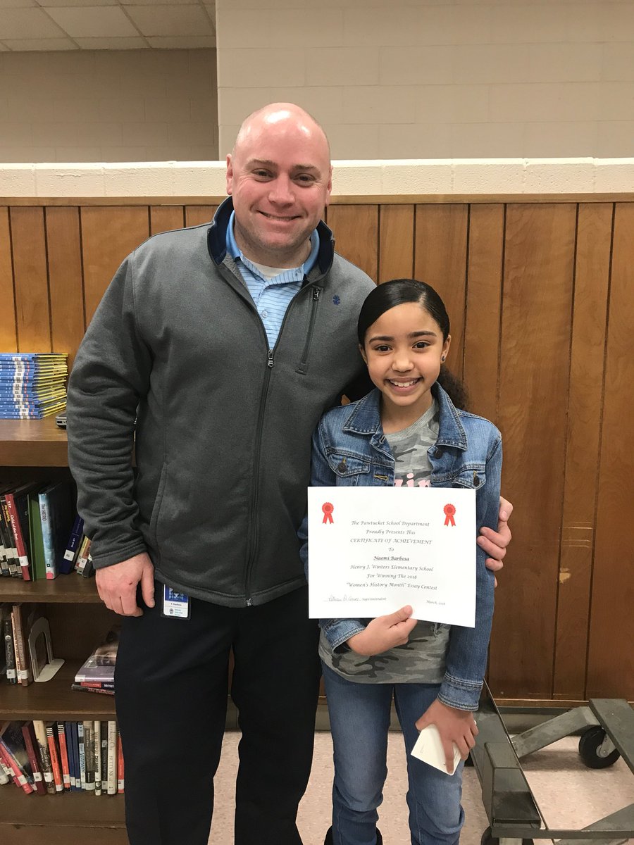 Congratulations To Naomi Barbosa for being the Winter’s Elementary winner in the Women’s History Essay Contest. She was honored at tonight’s School Committee Meeting. Way to represent Room 5-23 and Henry J Winters! <a href="/WintersWildcats/">Henry J. Winters</a> <a href="/WintersPTO/">Henry J. Winters PTO</a> <a href="/PawtucketSup/">Patti DiCenso</a> <a href="/CherylMcW/">Chez</a>