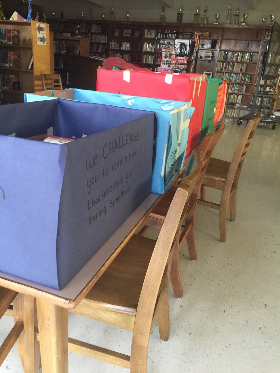 BrooksieBKramer's tweet photo. Spring Break book boxes with personalized recommendations are packed &amp; ready to be shipped out to English classrooms in the AM! Hey @BrookvilleHive, did you know that checking out a Spring Break read gets you in the running for a fab prize? #tlchat #futurereadylibs https://t.co/yCxWUbr4Wq