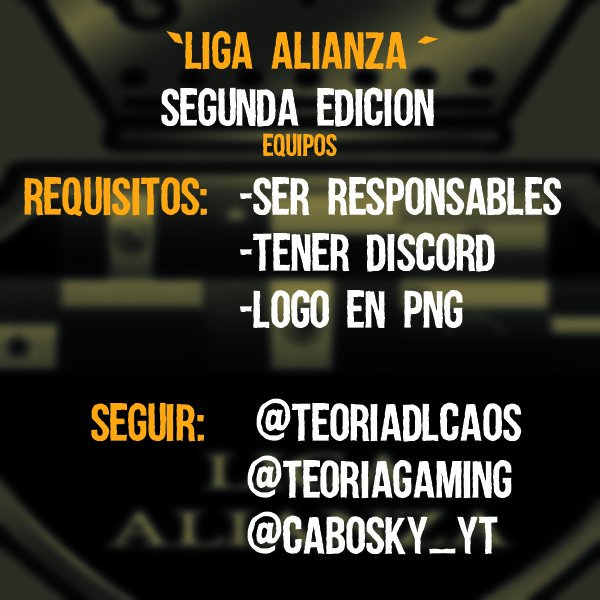 Abrimos para ustedes la segunda edición de la @LIGA_ALIANZA, si quieres que tu equipo participe cumple con los requisitos⏬.

Seguir: <a href="/CABOSKY_YT/">CABO</a> -<a href="/teoriagaming/">TDC gaming</a>
-<a href="/teoriadlcaos/">TEORIA DEL CAOS</a> 

Dar RT y FAV
MD abierto