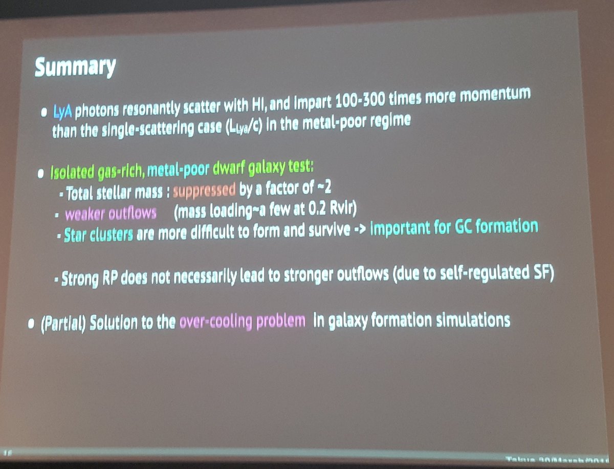 CosmicMarios's tweet photo. Taysun Kimm showed the importance of Lya radiation pressure on the ISM and its impact on SF and the resulting outflows (for low metallicity environments) #SakuraCLAW https://t.co/6KibnUbjMG