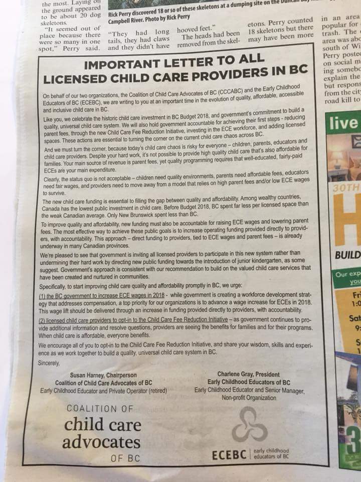 ECEBC1's tweet photo. Important letter to all licence child care providers in BC hitting the papers this week. https://t.co/JITpEgQQ0K