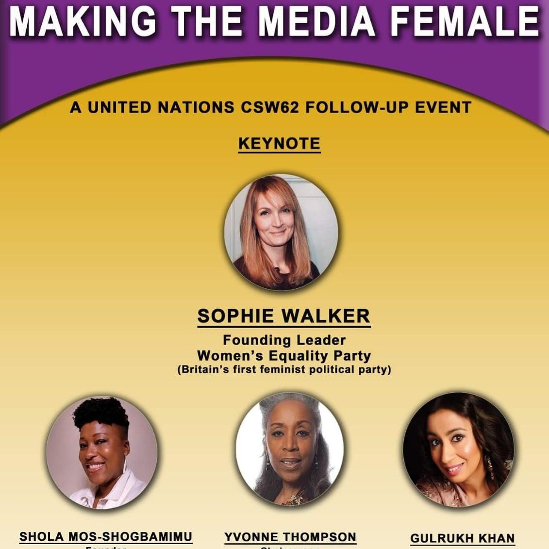 Justinamutale's tweet photo. MAKING THE #media FEMALE: A post #UNCSW62 Event on the importance of changing the media to provide a new space for #women and #girls; overcome the challenges of the past; enhance access to media; and constructive profiling of women and girls in the media. #MeToo
@JMFLeadership https://t.co/RA3fnXSI6r