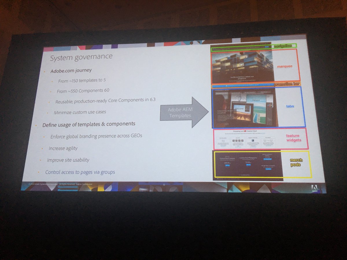 cognetik's tweet photo. 'System governance: the Adobe Journey: From 150 templates to 5, from 550 components to 60' Nick Yiangou - Senior Manager Web Content &amp; Process
@Adobe #measure #adobesummit #analytics #marketing #adtech #ai  #data https://t.co/xV34pLFzV5