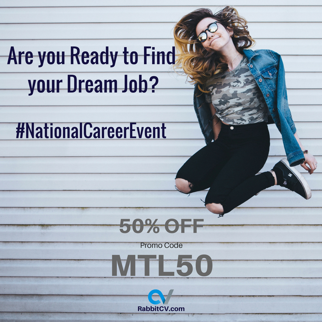 RabbitCVs's tweet photo. Are you ready for National Career Event on 11-12 of April. Use MTL50 promo code to get 50% off for downloading premium designs. https://t.co/ROUUNTGfJ4 #Montreal #CareerFair #JobFair #Resume #resumetemplate https://t.co/pkOk8Hupwp