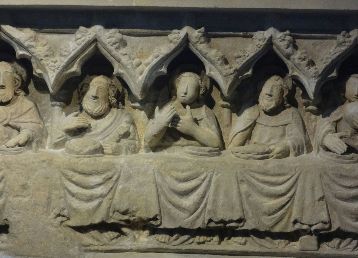 The Last Supper, in a wonderfully well-preserved medieval reredos from Somerton, Oxfordshire: