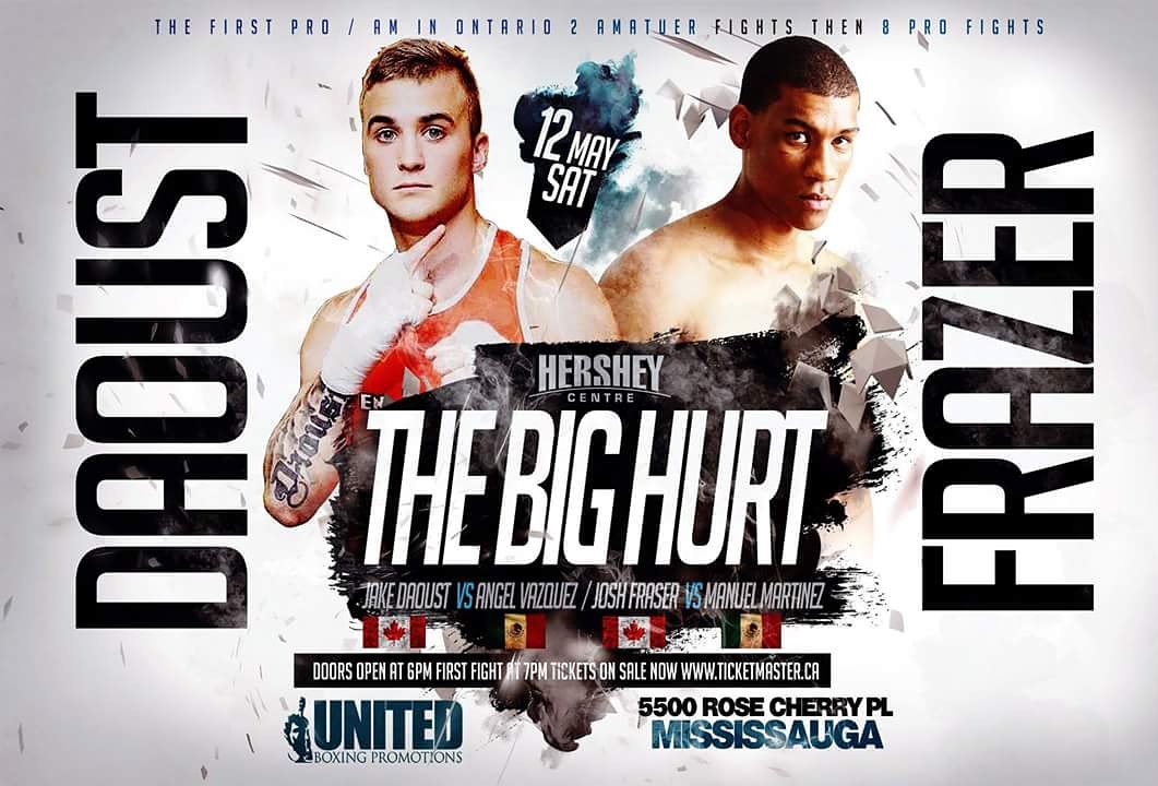 unitedpromotion's tweet image. ITS A FIRST! #ProAM United Boxing Promotions is excited to announce the first Pro - Am in #Ontario Joshua Frazer and Jake Daoust  to participate in the first ever #fightnight  #thebighurt at the Hershey Centre #stadium on Saturday May 12th #seeitlive tickets on sale now