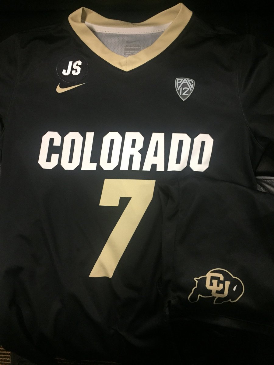 CUEquipment's tweet image. Black short sleeve and black shorts for @CUBuffsWLax today vs Denver. #GoBuffs #JS15
