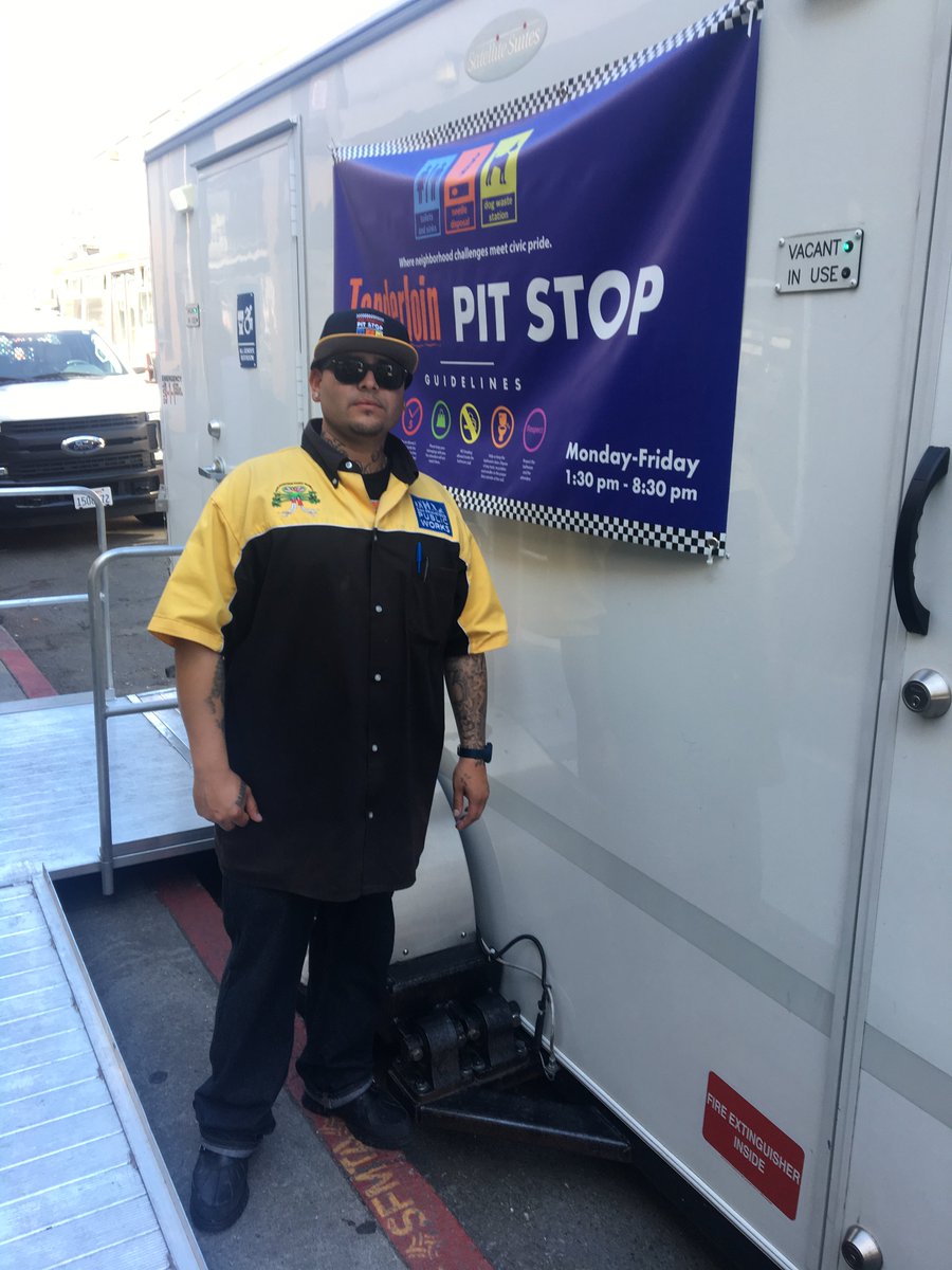 sfpublicworks's tweet photo. Pit Stop worker Alberto Carrillo, who monitors our public toilet at Eddy &amp; Jones in the TL #SF, helped save two lives this week – a man who had overdosed and another suffering a heart attack. We salute Alberto for his quick action and know-how. https://t.co/9DHTM9yZ1d https://t.co/YWzOnMolWb