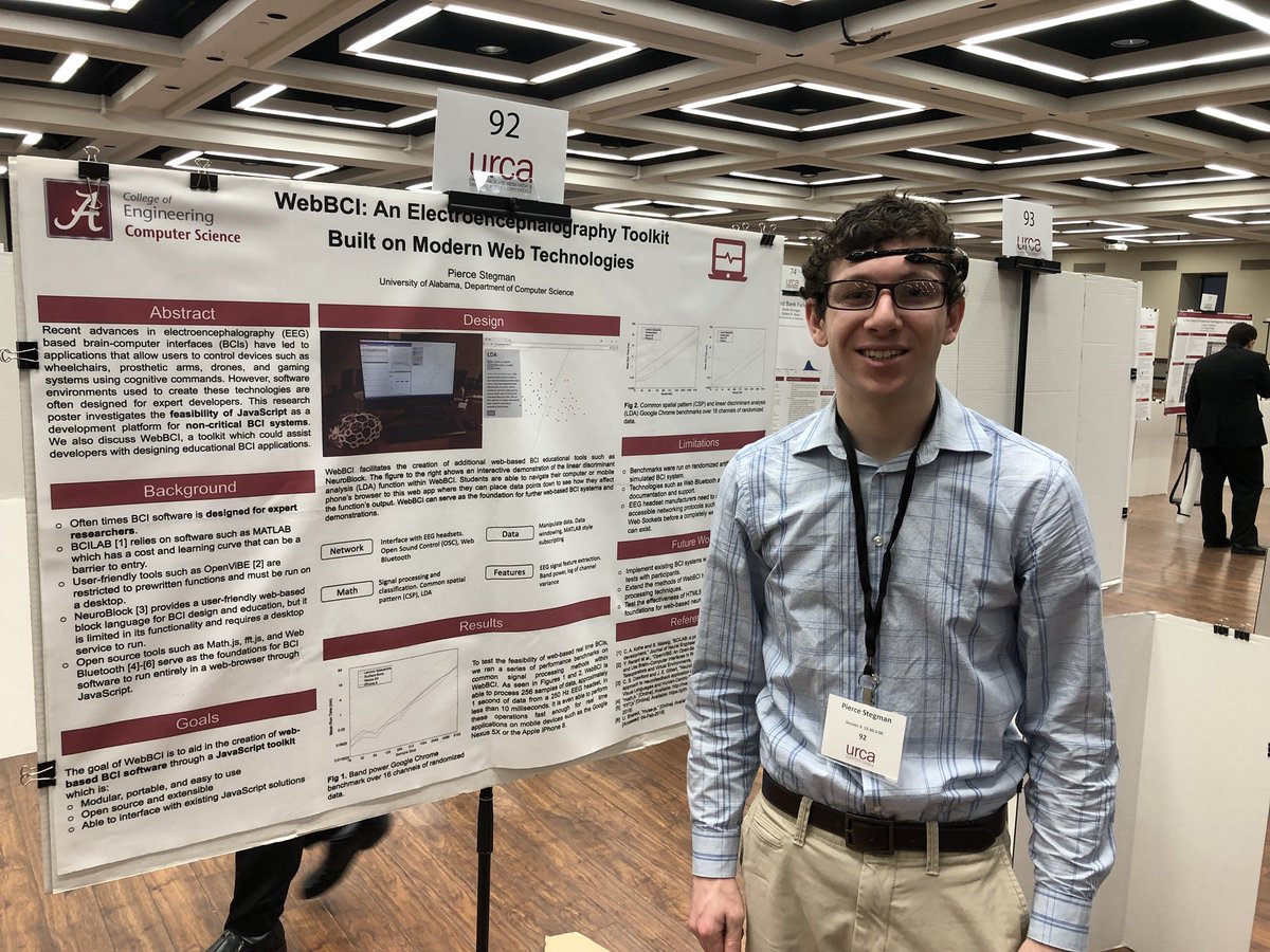 HTIL_UA's tweet photo. @PierceStegman presenting #webbci at UA’s undergraduate research and creativity activity conference #urca #bci #eeg https://t.co/fuh17aAsah