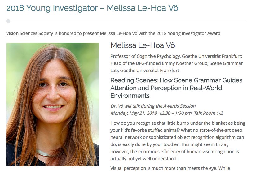 VisualCognition's tweet image. Check it: [Associate Editor] Melissa Vo (@MelissaVo) gets the VSS Young Investigator Award! visionsciences.org/2018-yia/ Which journal has the best editors? #bestjournal