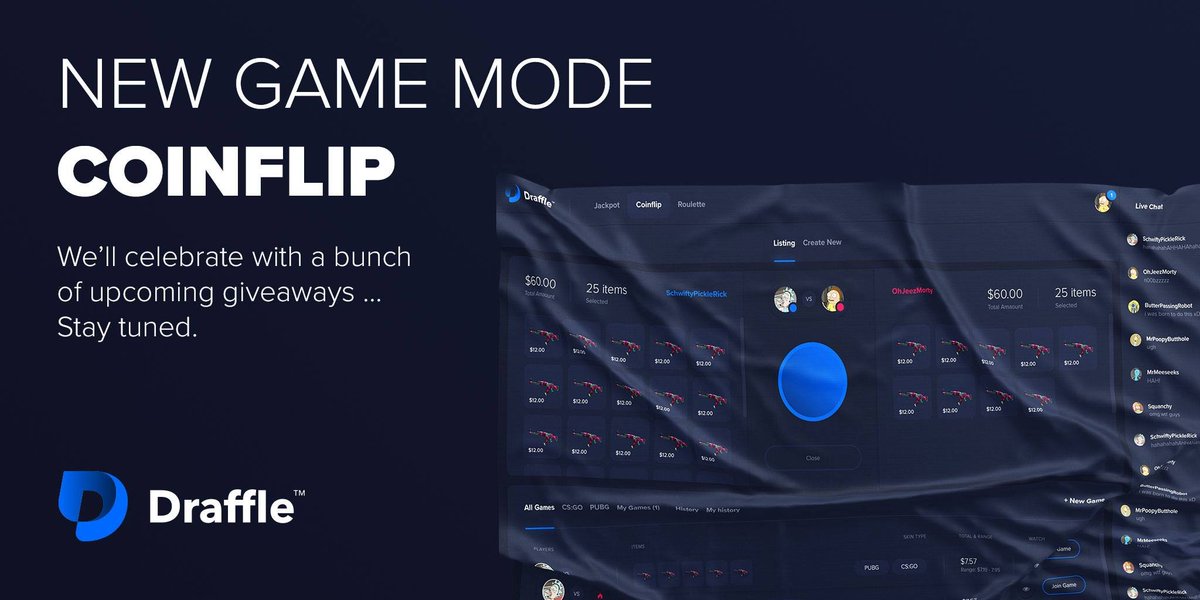 csgodraffle's tweet photo. We are now celebrating that our new game mode Coinflip is live -> https://t.co/cAbNgNjM0R 

From tomorrow and onward we are going to have 8 giveaways to celebrate this. Follow us and visit our site to stay updated! 🎁🎁🎁 https://t.co/qTKapK6OCR