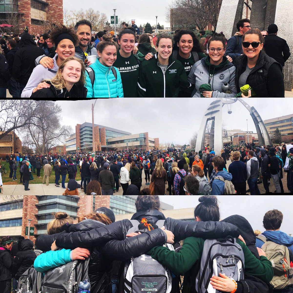 CSUSwimDive's tweet photo. 💛 #CSUnite 💚 Swimmers, Divers and Coaches coming together to stand up against hate and honor our Principles of Community: #Integrity #Inclusion #SocialJustice #Service #Respect  NO PLACE 4 H8 https://t.co/LpGjC6kwqo
