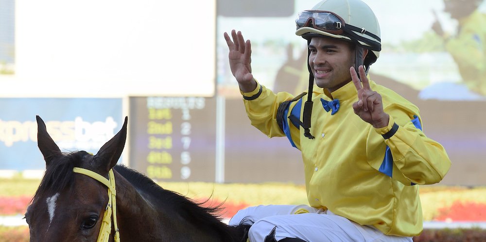 GulfstreamPark's tweet photo. ICYMI: Luis Saez has 7 wins on the day putting him in a tie with Javier Castellano for most wins in the #ChampionshipMeet (132). #GulfstreamPark🏆 https://t.co/NOTeJKCTeo