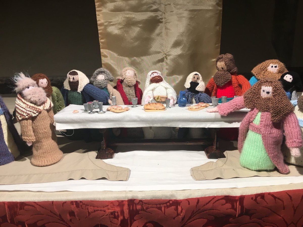 Loved the knitted representation of the #LastSupper at #AllSaintsWitley. Creative and talented people at All Saints. Challenge you to knit the #footwashing scene for 2019? Thanks for lovely welcome and privilege of taking part in Last Supper and washing of feet this evening.