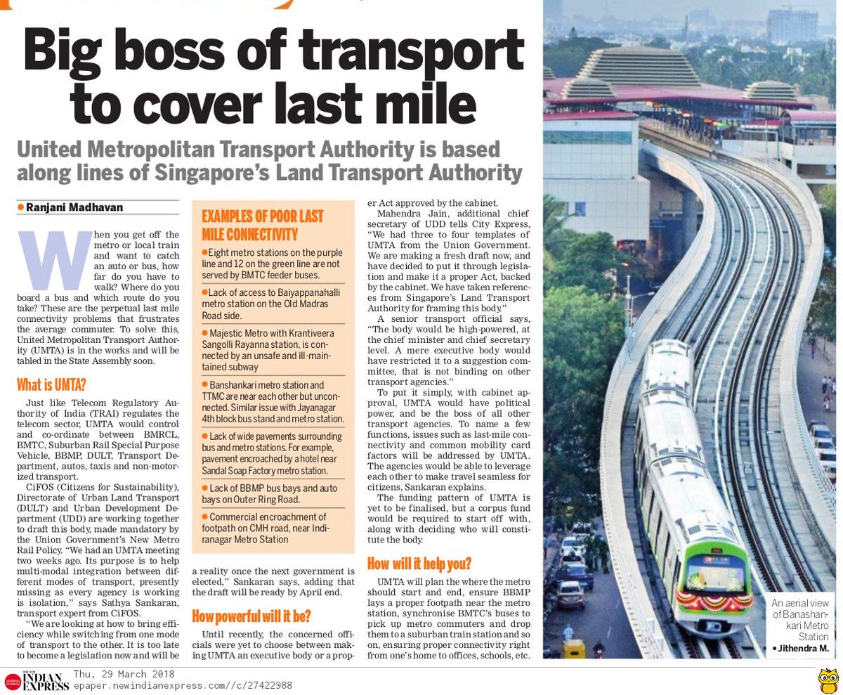 icindngr's tweet photo. #UMTA is based along lines of Singapore's Land Transport Authority. @blrcitytraffic @BMTC_Bangalore @cpronammametro https://t.co/2oKCJHFJQc