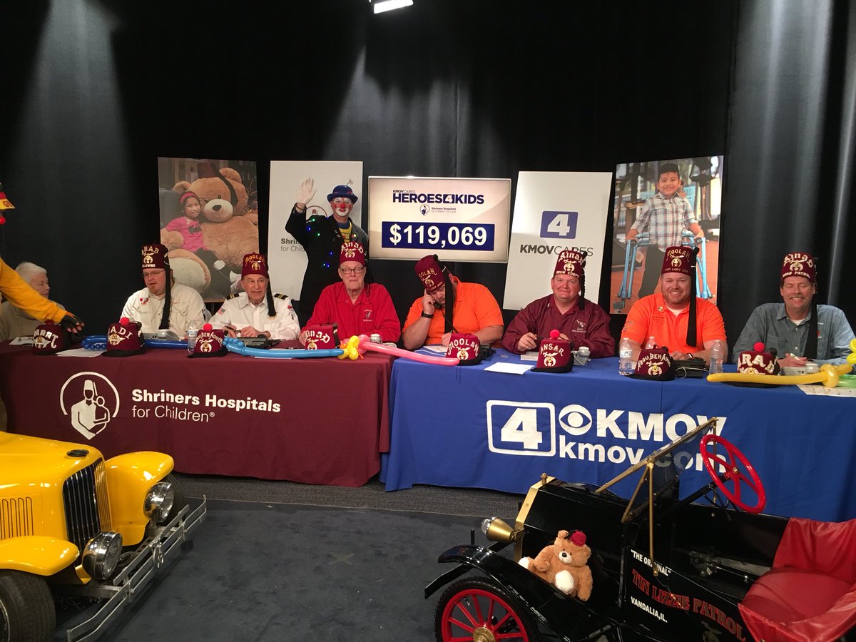 WeatherChambers's tweet photo. Just popped in to @KMOV Studio A to get an updated total. We’ve already exceeded our goal of $100k in our #Heroes4Kids @shrinershosp @ShrinersStLouis telethon! You can still chip in and make a real difference in the life of a local child. Just call (314) 969-4444 between now &amp; 7. https://t.co/lpv2BvLFxC
