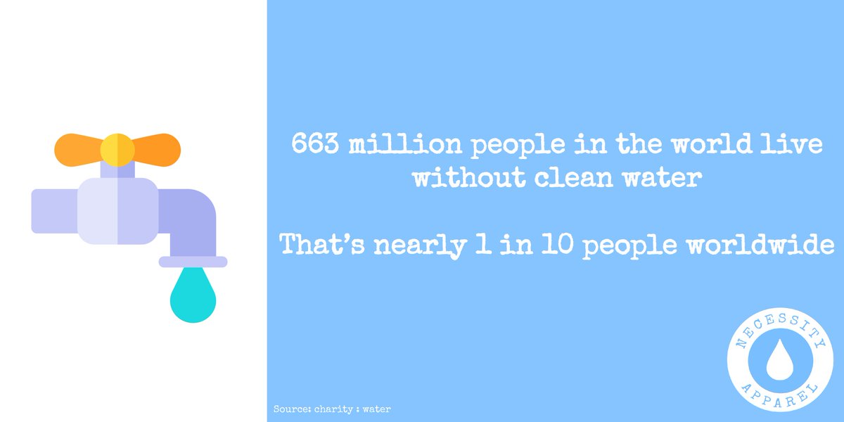 necessityapp's tweet photo. Lack of access to clean water resources is a worldwide problem that needs more attention. Necessity Apparel donates a portion of profits directly to charity: water. Because water is not a luxury #itsanecessity https://t.co/oRr1mhjbgY