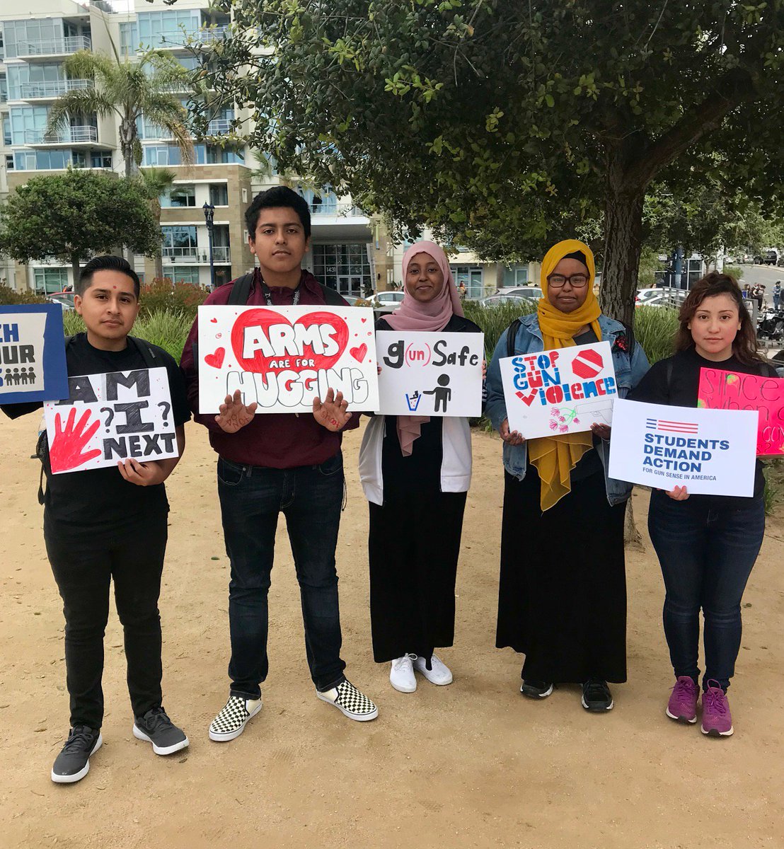 ucsandiegoyouth's tweet photo. Miguel, Alfredo, Deka, Oriana, and Siham last weekend at #MarchForOurLives #YouthQuake #YACPact https://t.co/Si7WsqBuf8
