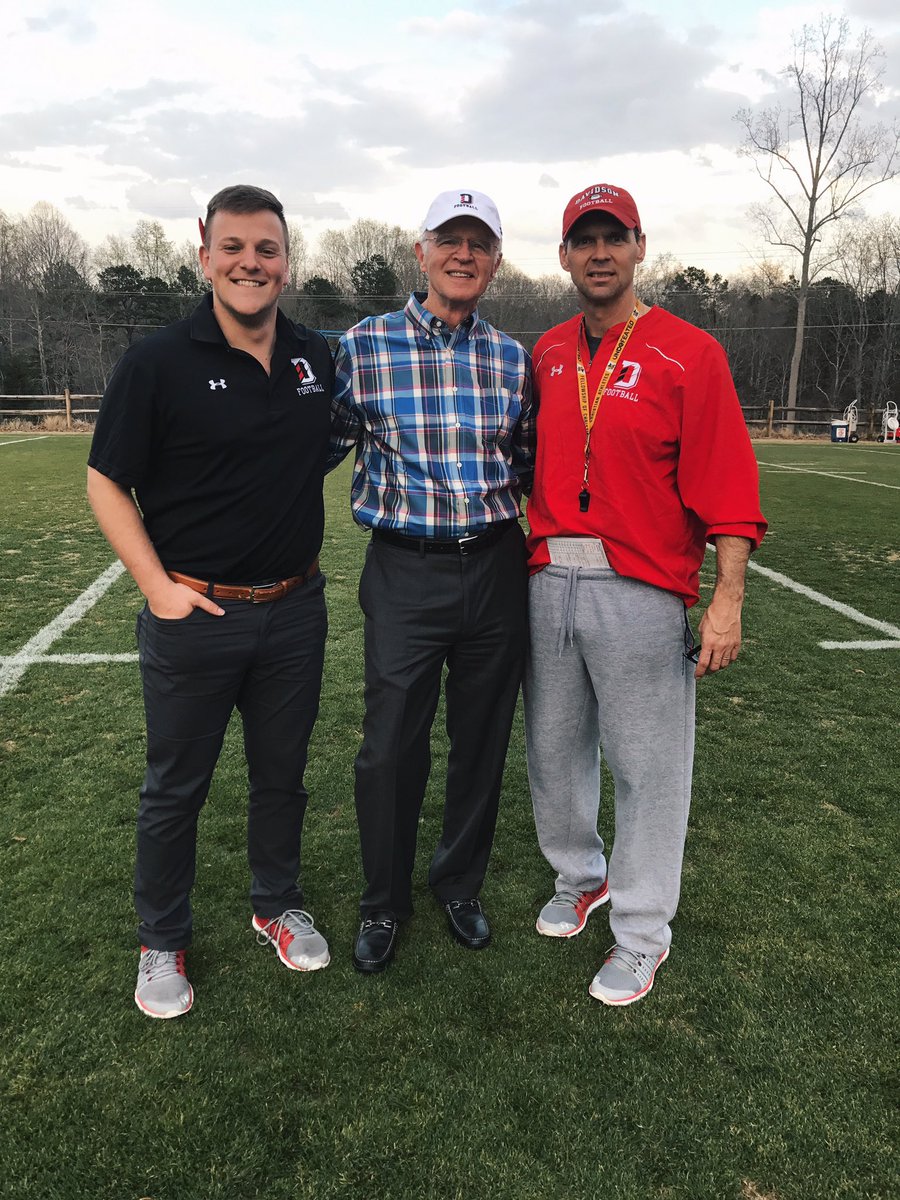 Just a few Rock Hill boys out here at @DCFootball_Cats Spring Practice with @Scott_AbellFB. Thanks to former @RamsNFL WR Steve Heckard '65 for joining us today!