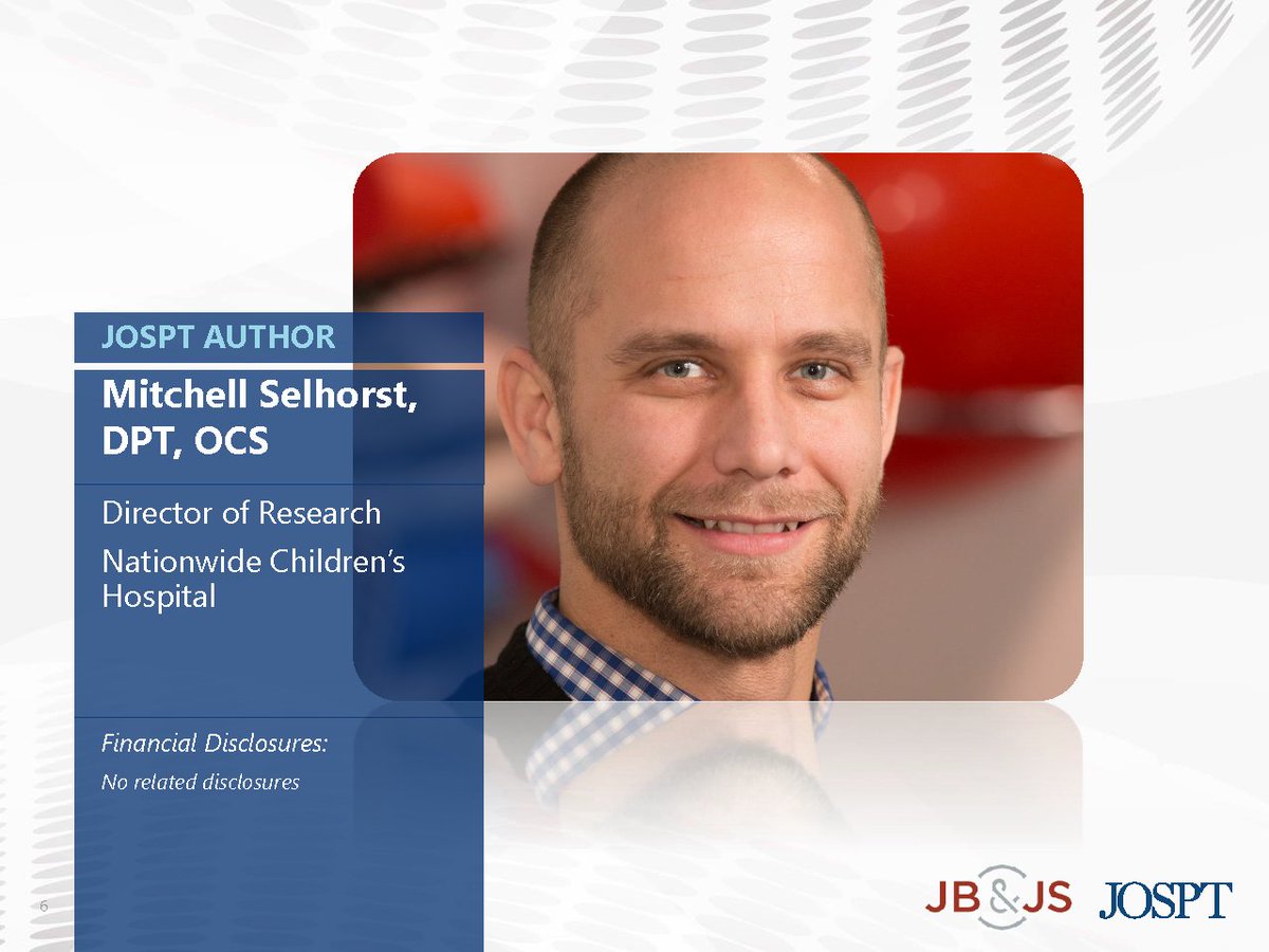 jbjs's tweet photo. Mitchell Selhorst, DPT, OCS, presents his study “Long-term Clinical Outcomes and Factors that Predict Poor Prognosis in Athletes After a Diagnosis of Acute Spondylolysis” during tonight's #JBJSJOSPTWebinar. @nationwidekids https://t.co/vQX9ulOjI3