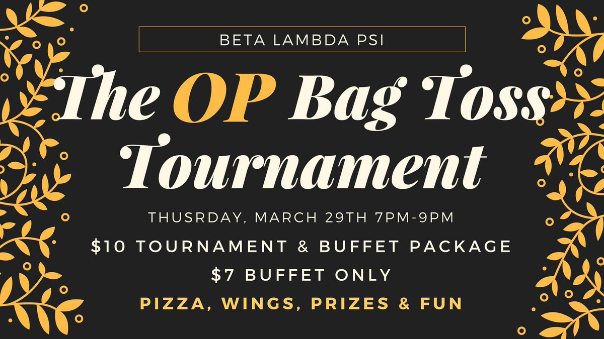 BetaLambdaPsi's tweet photo. Don't forget to stop by our Bag Toss Tournament hosted by The Other Place Bar and Grill! Tournament and Buffet deals are available for ALL guests!

Discounted Cabs, CASH prizes, fun, food and more information is available on our event page on FB! Hope to see you there! ❤️💙 https://t.co/XH1ha59w5S