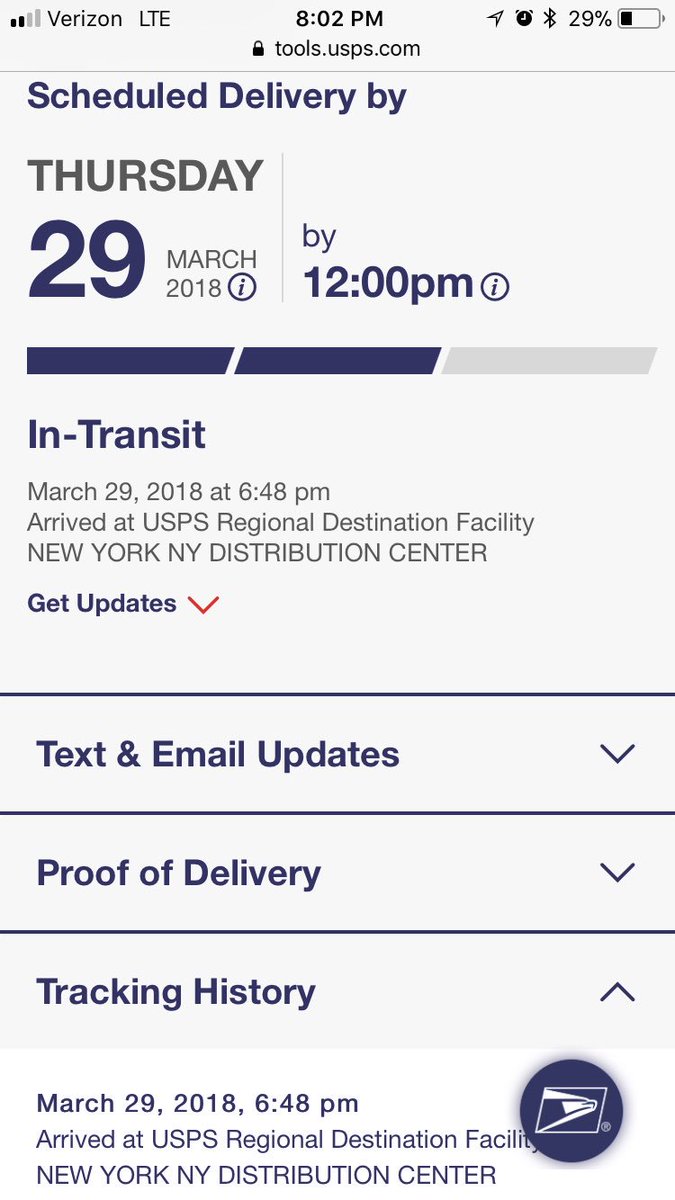 smdurkin07's tweet photo. I hate ranting but v. disappointed w/ @USPS. Overnighted a pkg yesterday morn w/ guarantee delivery of 12pm today. 7 hours after its “guaranteed” delivery, it’s still at a distribution center. I can understand an hour or 2 late but not ok that 7 hours later, it’s still not there https://t.co/mYrHMKyeKc