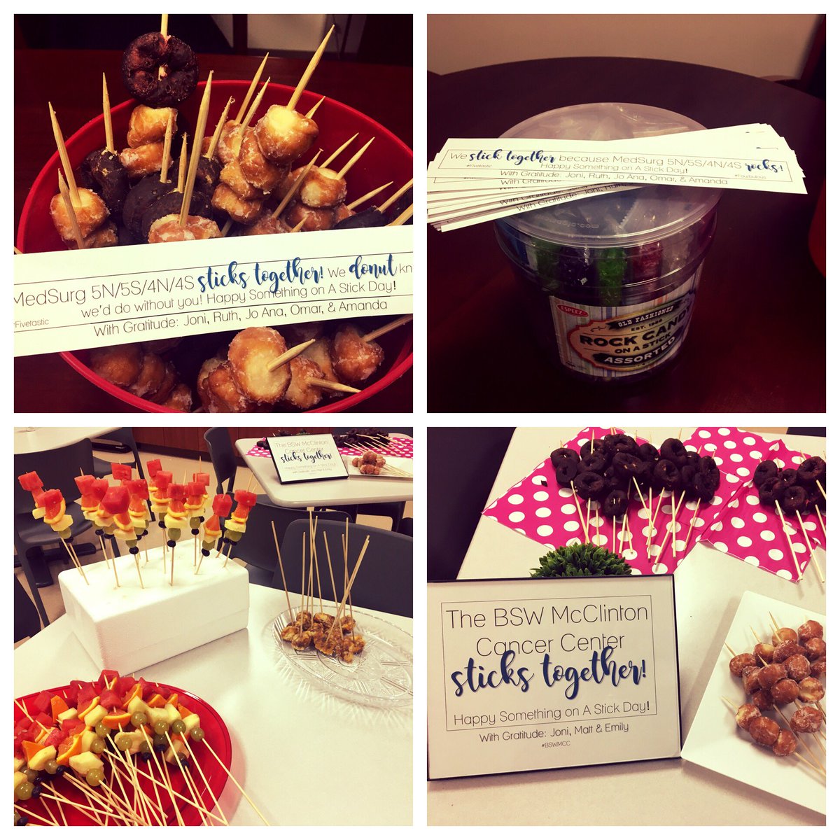 joniwatson's tweet photo. Yesterday was “Something on a Stick Day.” Puns + loving on Healthcare team members on crazy “holidays” = fun at work! #NursingTheHill #BSWMCC #Fivetastic #Fourbulous https://t.co/cwOgJlG9oB