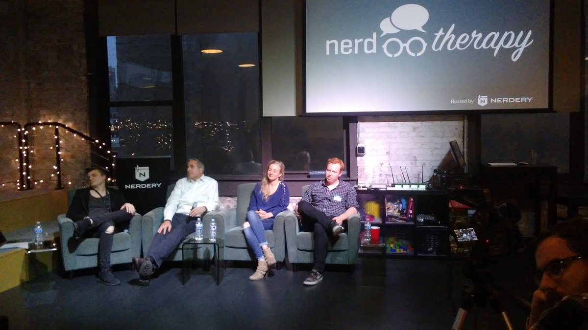 StartupCityLive's tweet photo. @the_nerdery in #Chicago is back w/ a new #NerdTherapy starring speakers from @enova 
@narrativesci @AscentRegTech on #MachineLearning #AI https://t.co/94qFvVyQKB