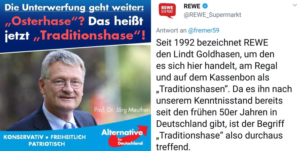 bodoramelow's tweet photo. Schmunzelhasen stehen auch in  Regalen der Supermärkte und nach diesem AfD Tweet wird deutlich:
in Toitschen Regalen gibts nichts zu schmunzeln! 
Die einzige Tradition die hier zu verspüren ist, ist die Unterstellung, bewusste Fehlinterpretation und darauf basierend Denunziation! https://t.co/dBdsejil4V