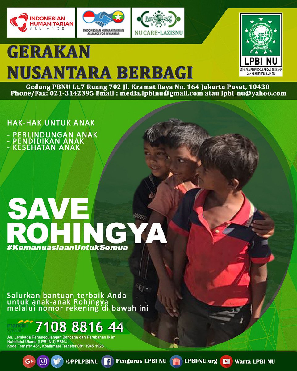 Masih banyak anak-anak Rohingya di Camp Pengungsian Bangladesh. Mereka butuh asupan gizi &amp; layanan kesehatan. Yuk berdonasi #JumatBerkah #SaveRohingya #KemanusiaanUntukSemua <a href="/nu_online/">NU Online</a> <a href="/nu_berbagi/">Nusantara Berbagi</a> <a href="/ali_yoseph/">Muhamad Ali Yusuf</a> <a href="/JalanIslam/">Dunia Islam</a> <a href="/Arie_Kriting/">ARIE KRITING</a> <a href="/YayahRuchyati/">Yayah Ruchyati</a> <a href="/AntyHusnawati/">Anty H</a> <a href="/MarsinAja/">#marsinaja</a>