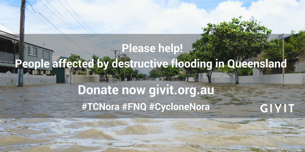 GIVIT_AUS's tweet photo. #CycloneNora has caused destructive flooding in north #QLD. GIVIT is supporting local communities and working with the #QLD Government and local councils to help people get back on their feet. You can give much needed help by donating funds https://t.co/ONJ1CENL0Y #TCNora #FNQ https://t.co/89k29ETMTA