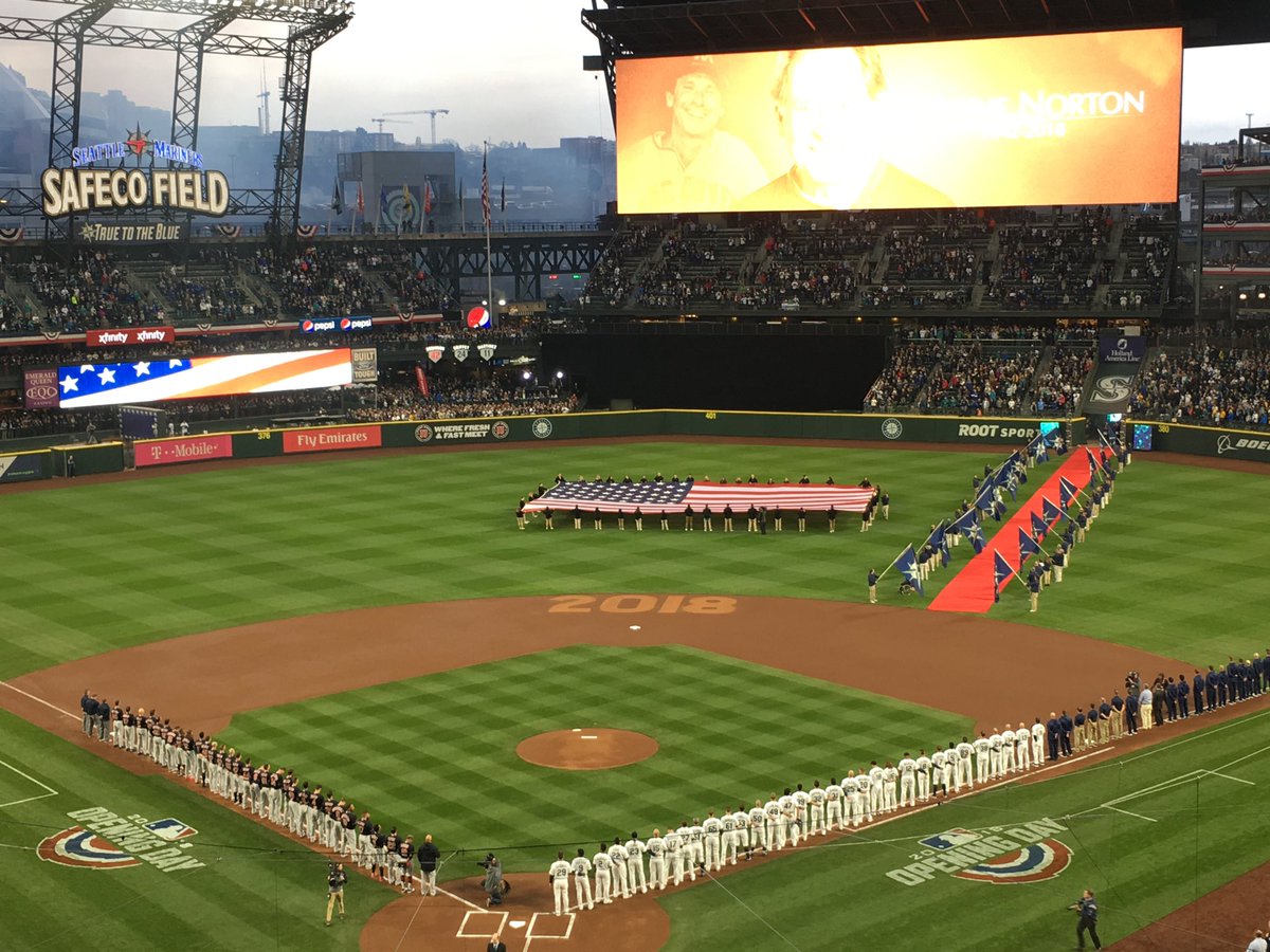 Opening night 2018 Mariners. Felix on the mound, Ichiro is back, and Mariner fans to support our team. #GoMariners