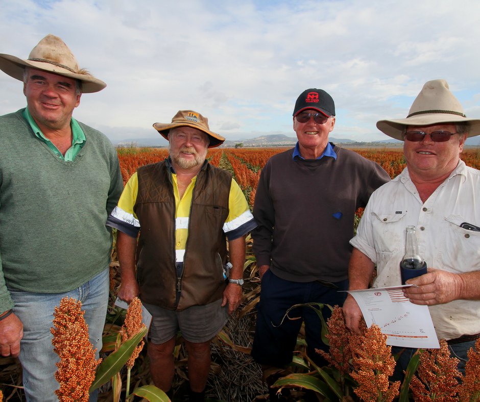pioneerseedsau's tweet image. Ed Simson, Phil Whillock, John Donoghue and Simon Thompson catch up at the recent Pioneer® brand products STRIKE walk at #Bundella NSW.
