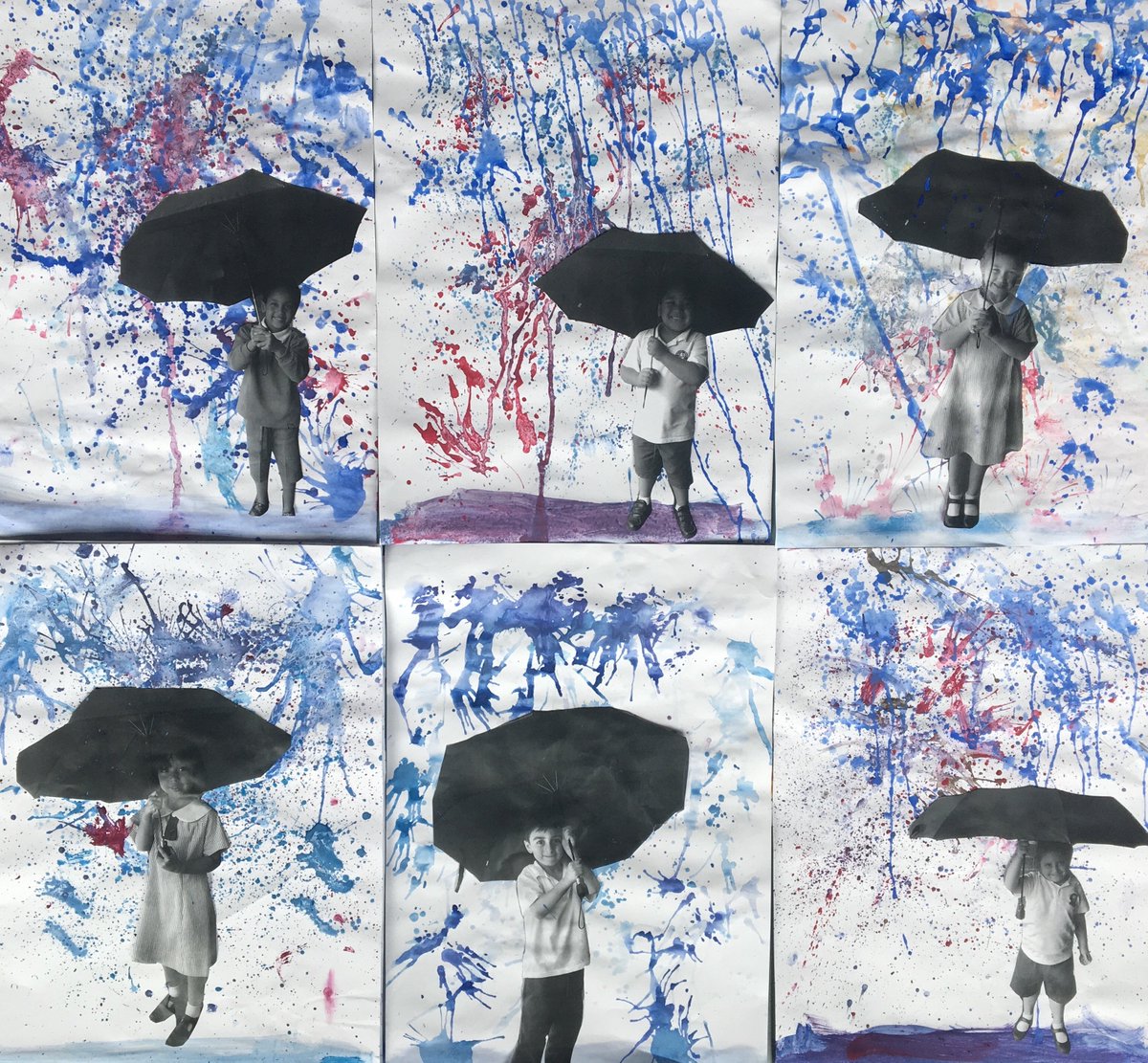 MissFisk2's tweet photo. Early Stage 1 Students @GSPS1889 created these Rainy Day artworks using water colour droplets and straws. Students used the straws to blow the droplets down the page to imitate falling rain. #acuedu_p https://t.co/MQBFcgvtZx