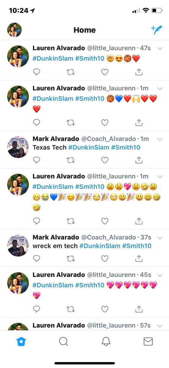 Coach_Alvarado's tweet photo. My wife @little_lauurenn and I both thought @SuperDuperZach shoulda won the Slam Dunk contest! It was nice being able to see him in a @TexasTechMBB one more time! #WreckEm #DunkinSlam #Smith10 https://t.co/8kE9NaN9ox