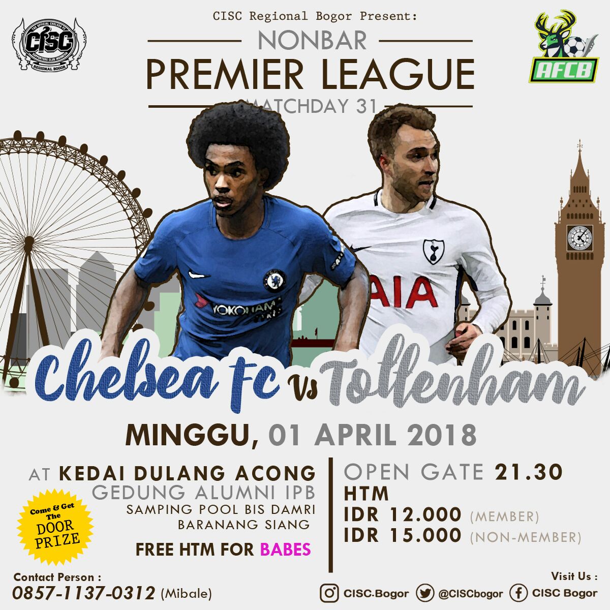 ciscbgr's tweet image. Nonton Bareng CISC BOGOR
Premier League Matchday 31
-------- LONDON DERBY ----------
▶ Chelsea FC 🆚 Tottenham Hotspur
🎫 HTM : Member 12K | Non Member 15k *include Softdrink* | *FREE HTM For Babes*

*Come And Get The Doorprize*

#thisIsCISC
#ciscbgr
#raincityblues
#Nonbar