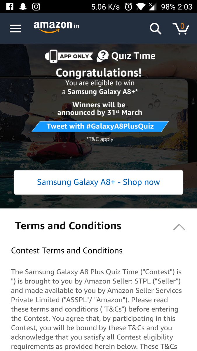 ViperAnkit's tweet image. Successfully completed the #GalaxyA8PlusQuiz on @amazonIN