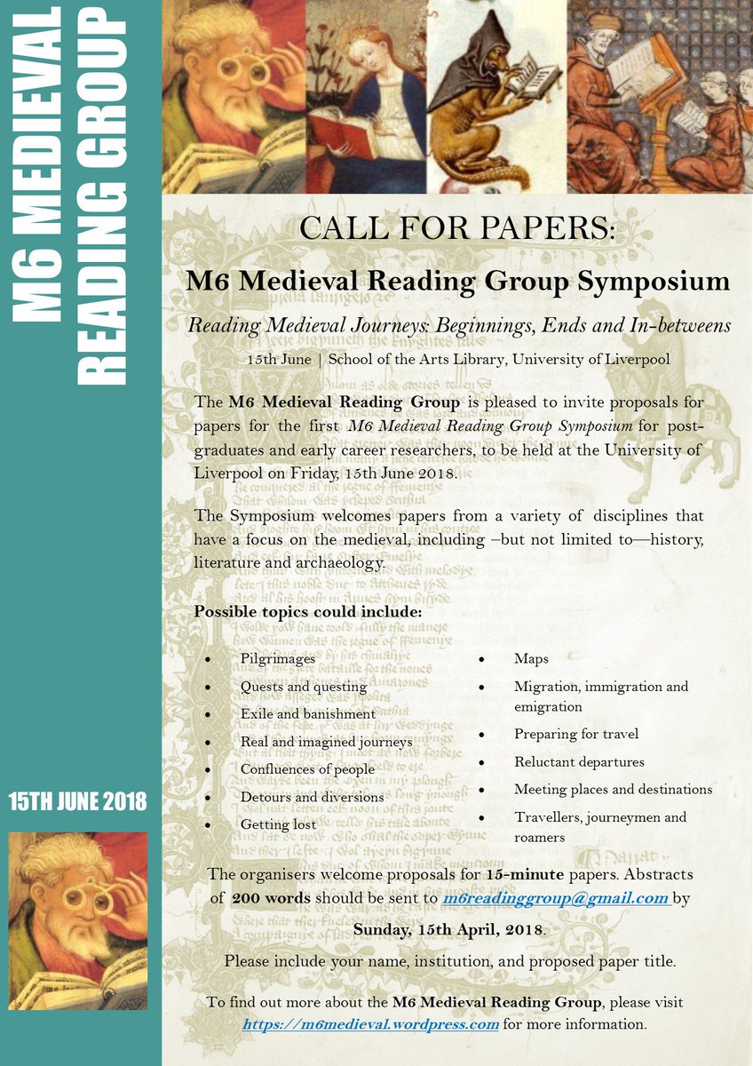 We've extended the #CFP deadline for our one-day symposium! Come join us in Liverpool to discuss 'Reading Medieval Journeys!' (PS Travel funding may be available for speakers!) #medievaltwitter