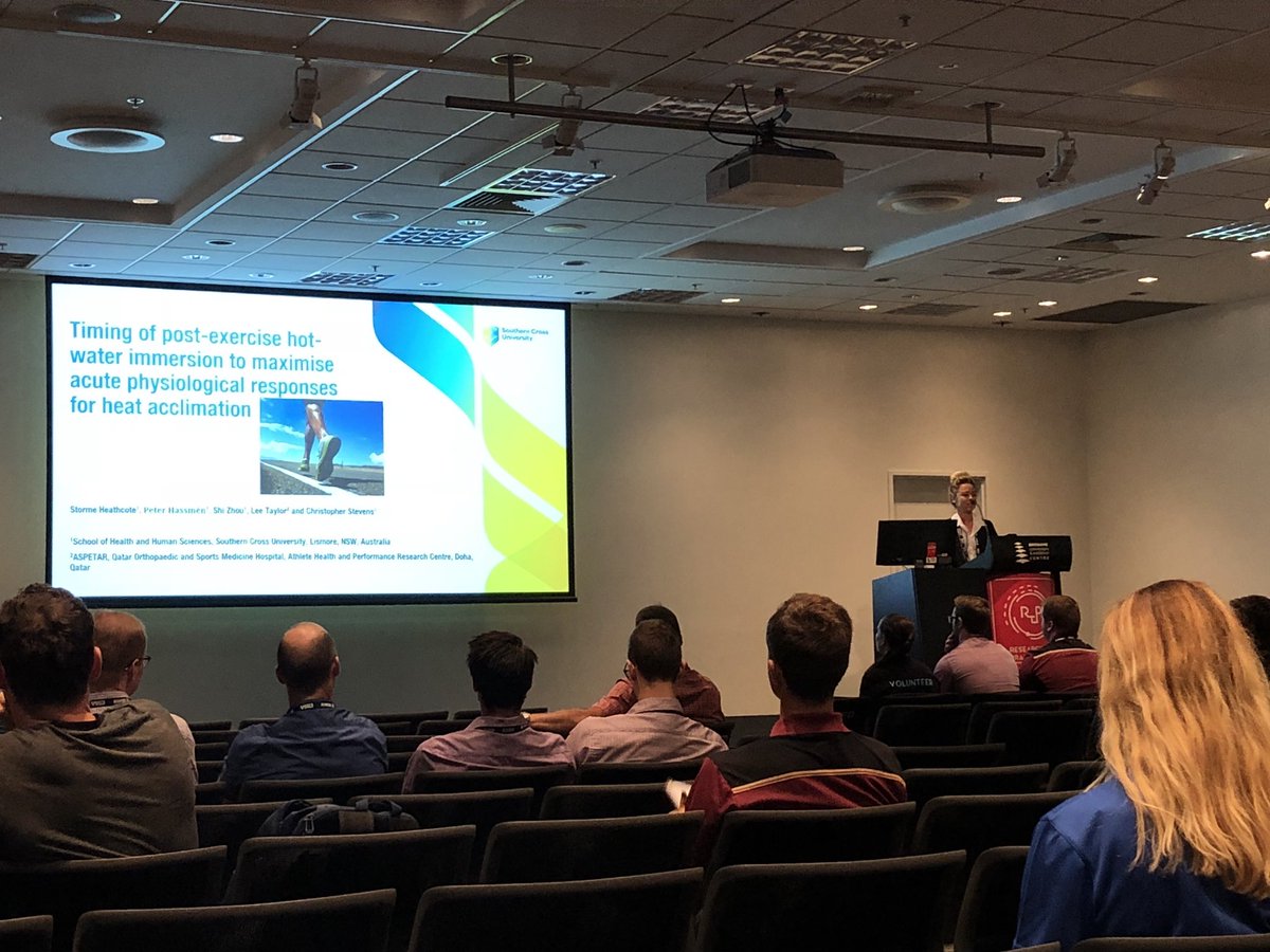 Chris_Stevens1's tweet photo. Congrats to @SCUonline researcher @StormeSportSci who was a finalist in the @ESSA_NEWS #RTP18 YIA presenting here on optimising timing of post exercise hot-water immersion 🛀 https://t.co/0vptkKAea1