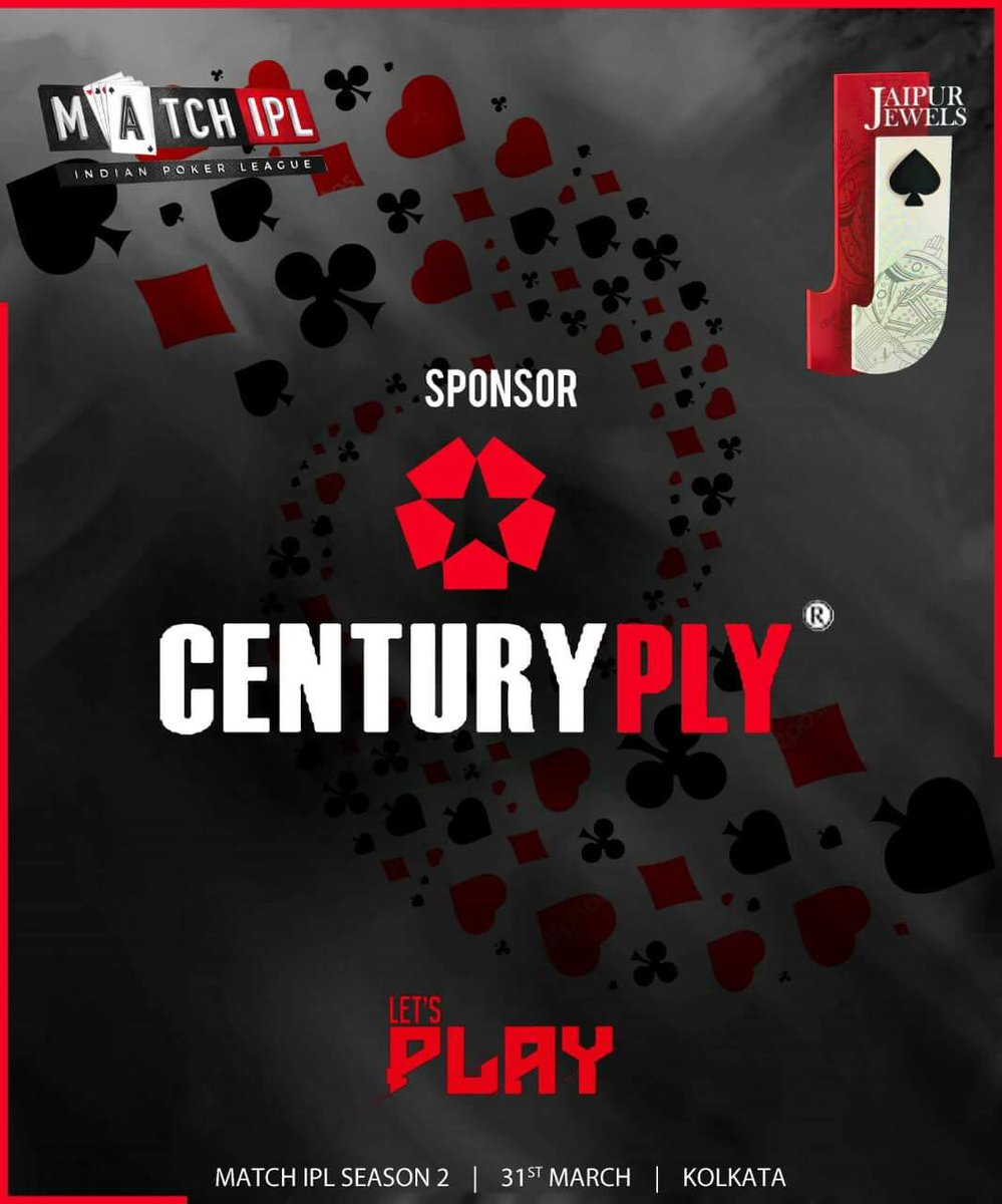 JJ_MIPL's tweet photo. ***MEET THE SPONSORS***

With India's largest on-air poker tournament just around the corner, Team #JaipurJewels is all set to win!

We would like to take this opportunity to thank our sponsor, #CenturyPly for their constant support!

 #PokerIsASport #MatchIPL https://t.co/rUbbrKsqCc