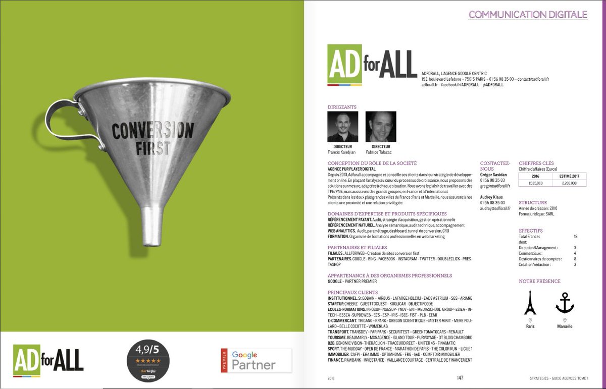 Retrouvez la fiche d'identité <a href="/ADFORALL/">ADFORALL</a>  dans le Guide_Strategies_Agences_2018 avec en photos les deux Directeurs Associés <a href="/FKAdforall/">Francis KANDJIAN</a>  et <a href="/fabricetalazac/">Fabrice TALAZAC</a> 
nxtbook.com/newsco/Strateg…