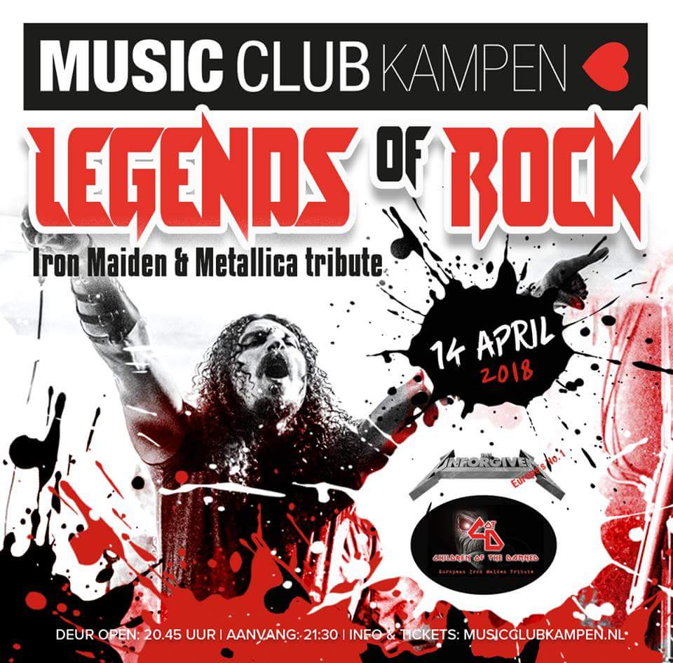 14 april: Legends of rock with a tribute to Iron Maiden and Metallica 🤘🎸
Tickets: musicclubkampen.nl/agenda