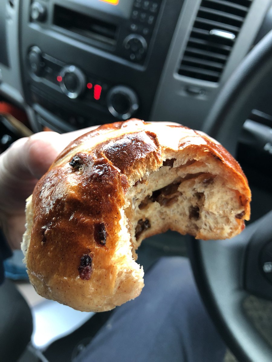 Cheeseygeeza's tweet photo. Happy Easter... Best ever hot cross bun from @Dozen_Bakery eating on the go #work #work #work #cheesyEaster https://t.co/GjDAriNtal